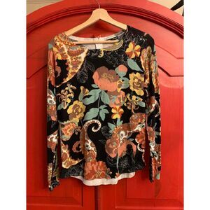 Cable & Gauge Size Small GORGEOUS Light Sweater Blouse Top Floral Boho  Zip Back
